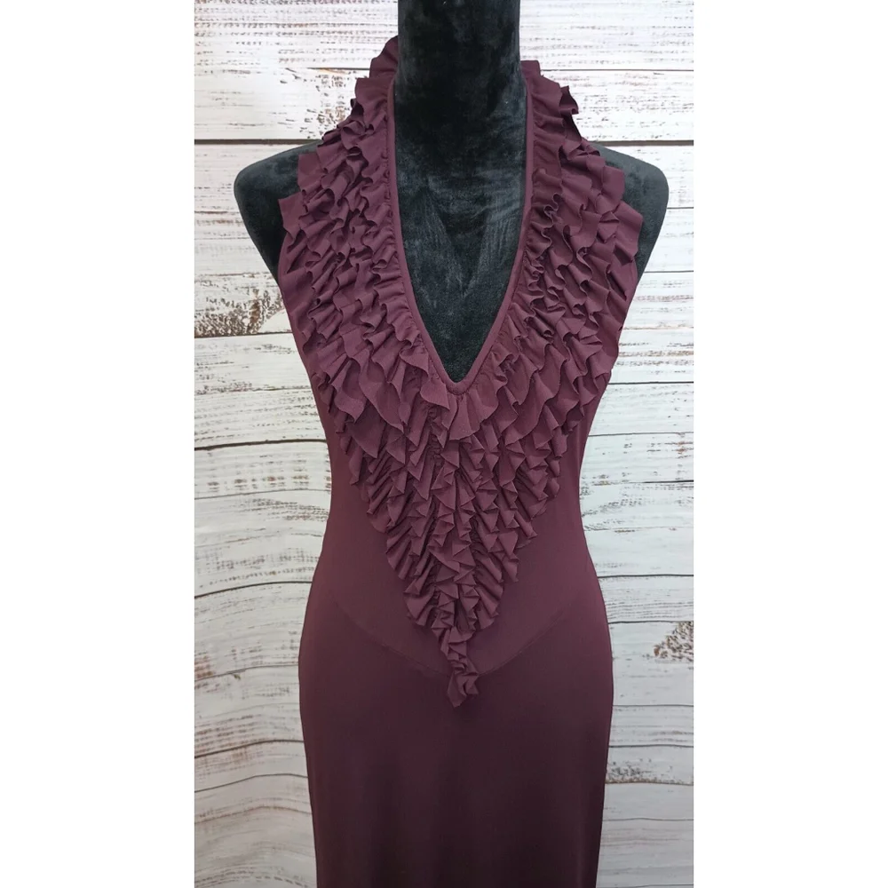 Deep Dark Burgundy Ruffle Formal With Train Absolutely Stunning Size 6 - Picture 2 of 6